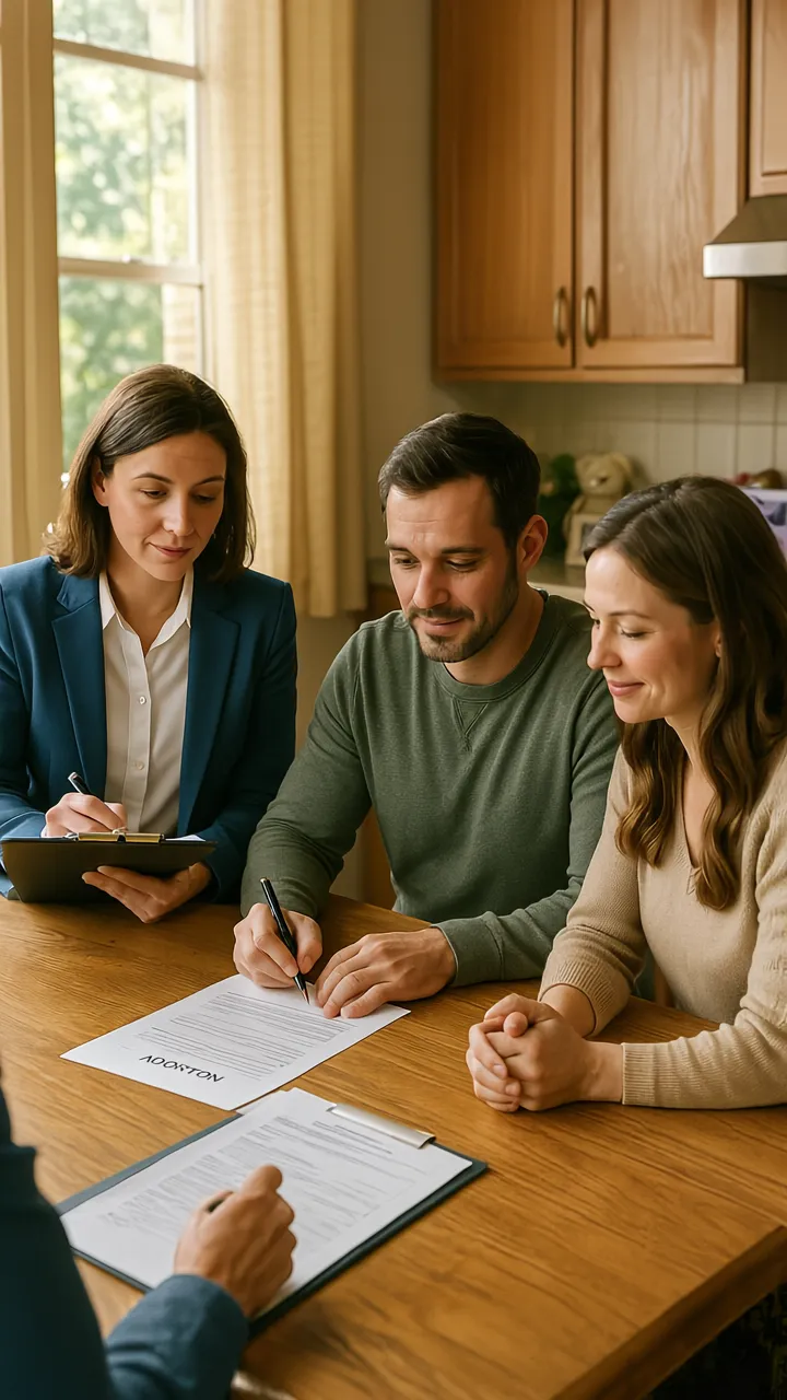 Married Couple Sitting in Kitchen Applying for Adoption